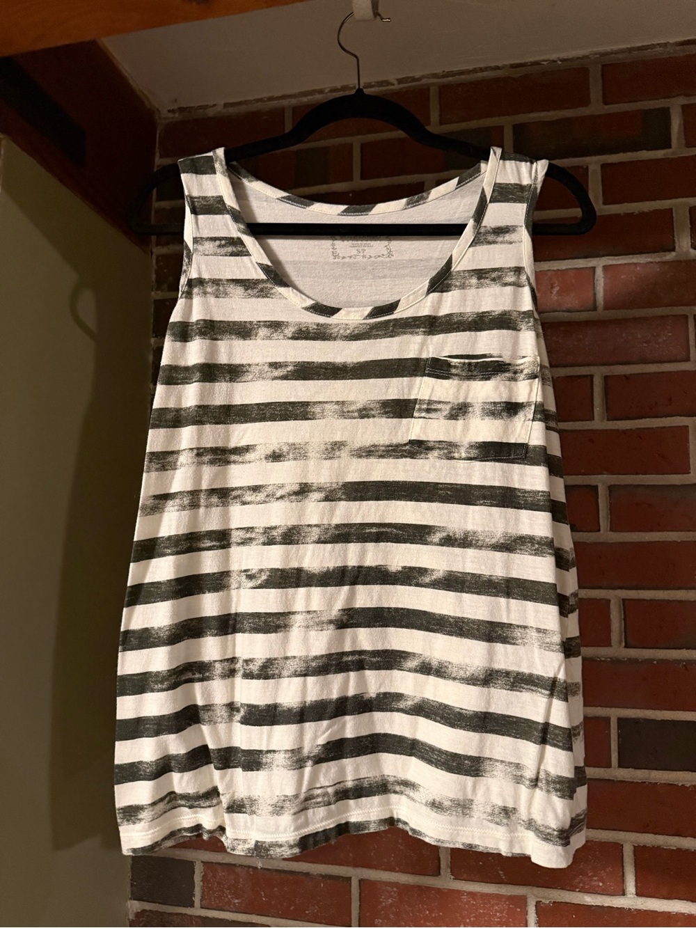 Motherhood Maternity White and Gray Striped Scoop Neck Tank